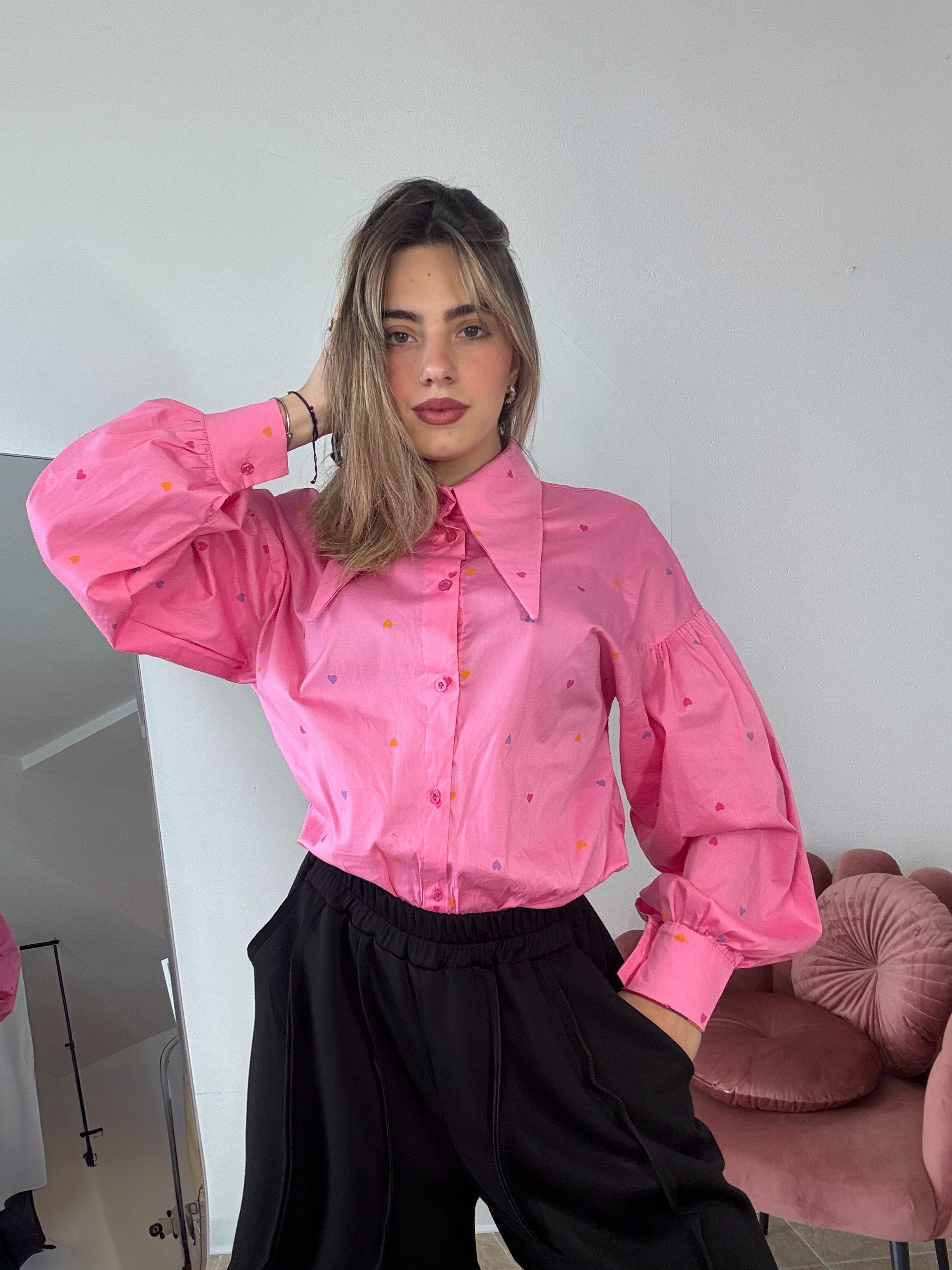 Camicia “Heartfull” rosa baby