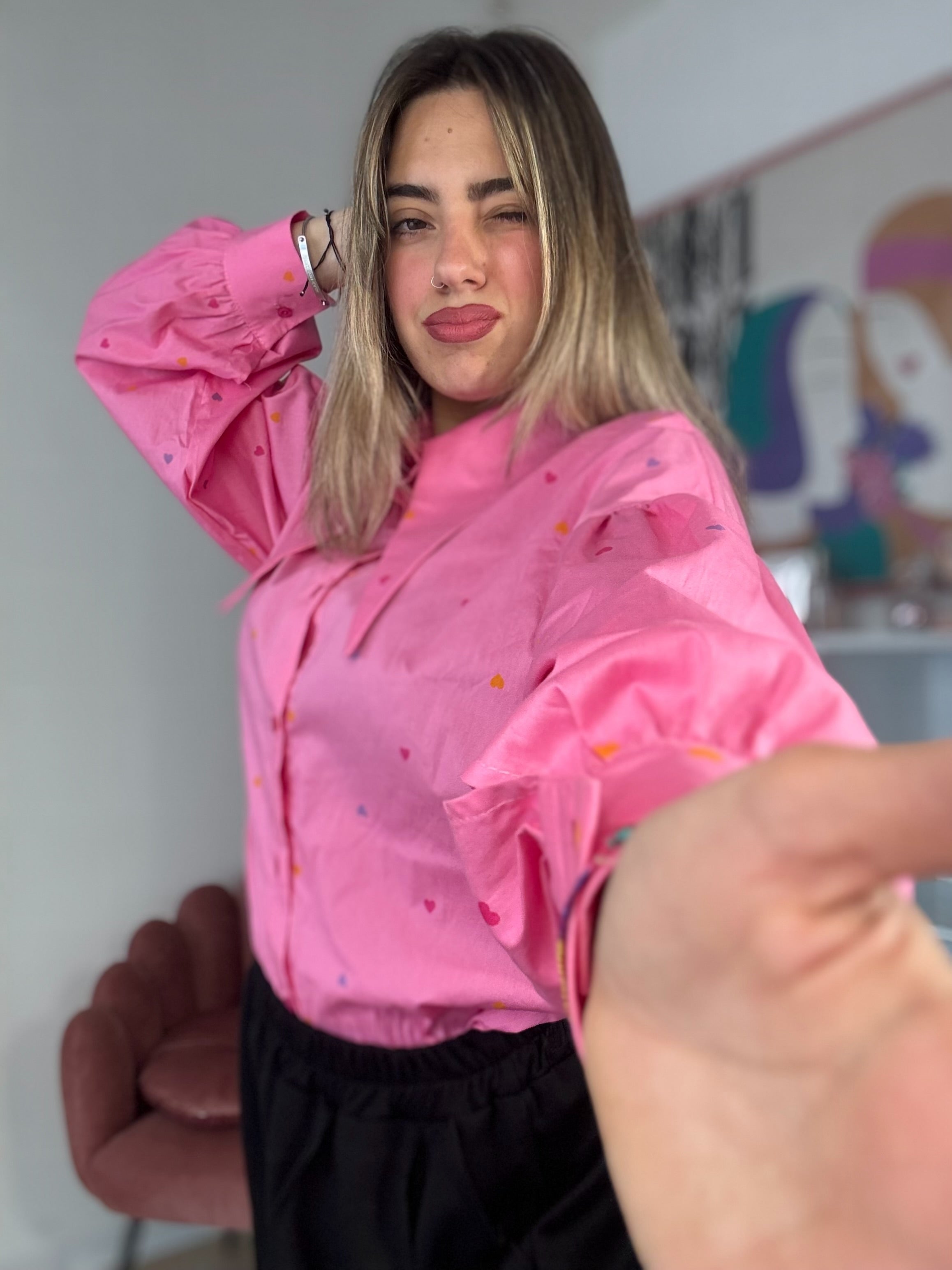 Camicia “Heartfull” rosa baby