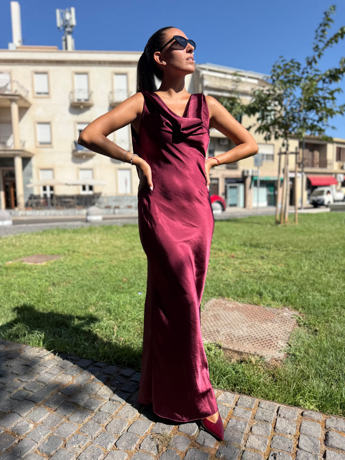 Maxi abito “Venere” bordeaux