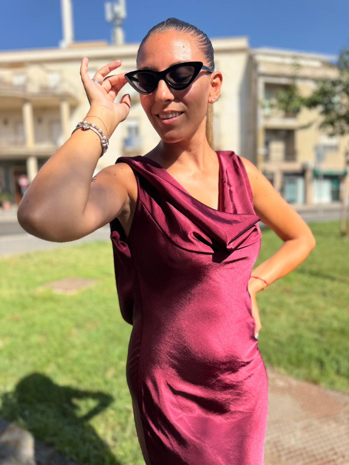 Maxi abito “Venere” bordeaux