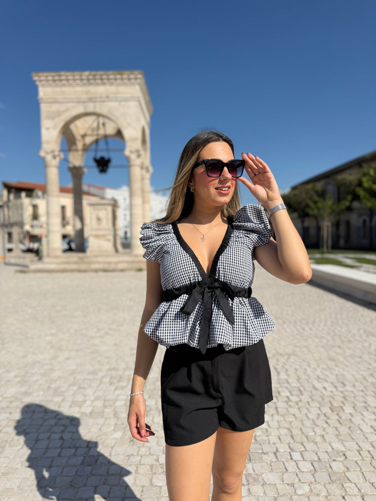 Top “Vichy Breeze” nero