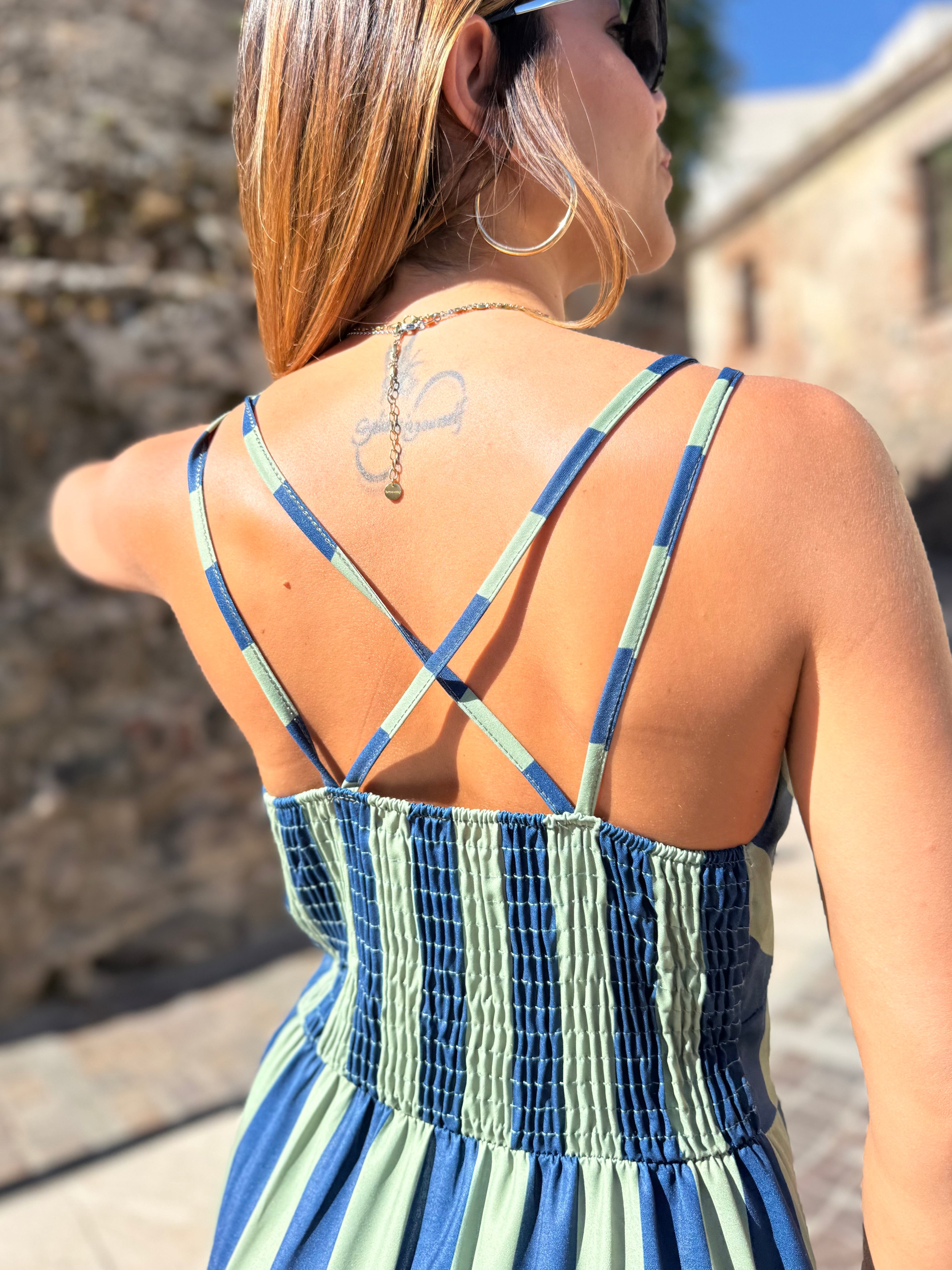 Maxi abito “Mediterranea Stripe” blu