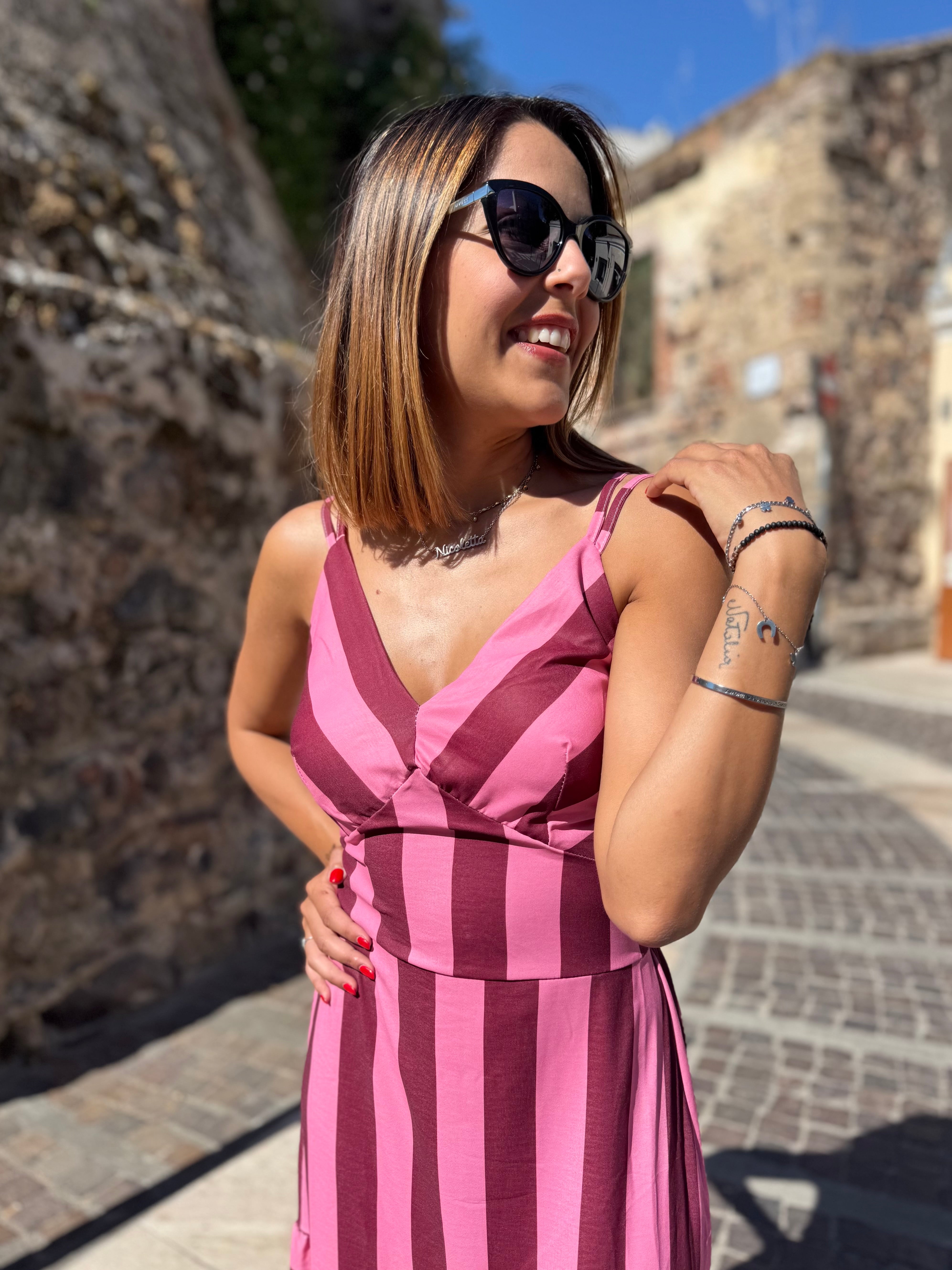Maxi abito “Mediterranea Stripe” rosa