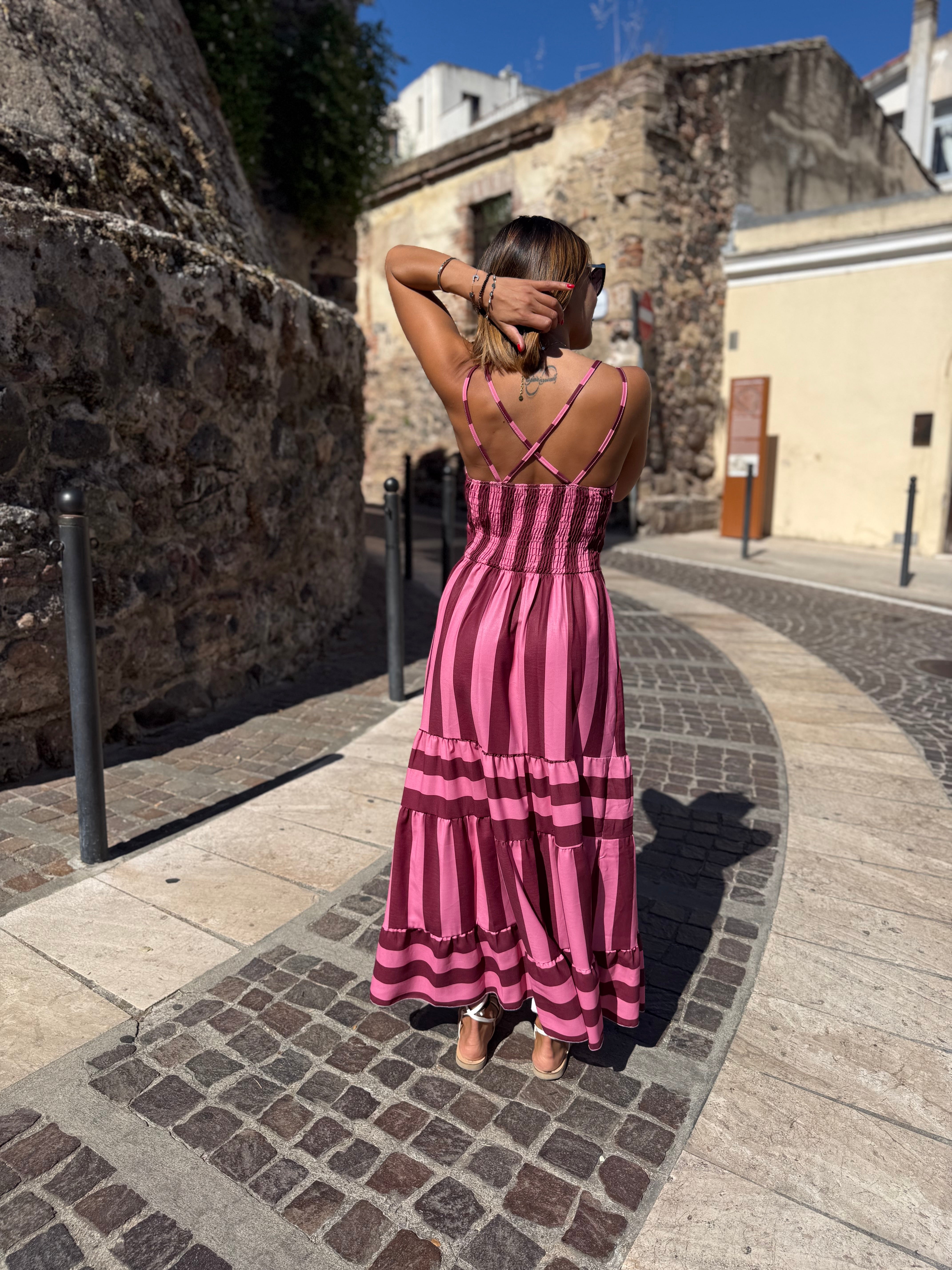 Maxi abito “Mediterranea Stripe” rosa