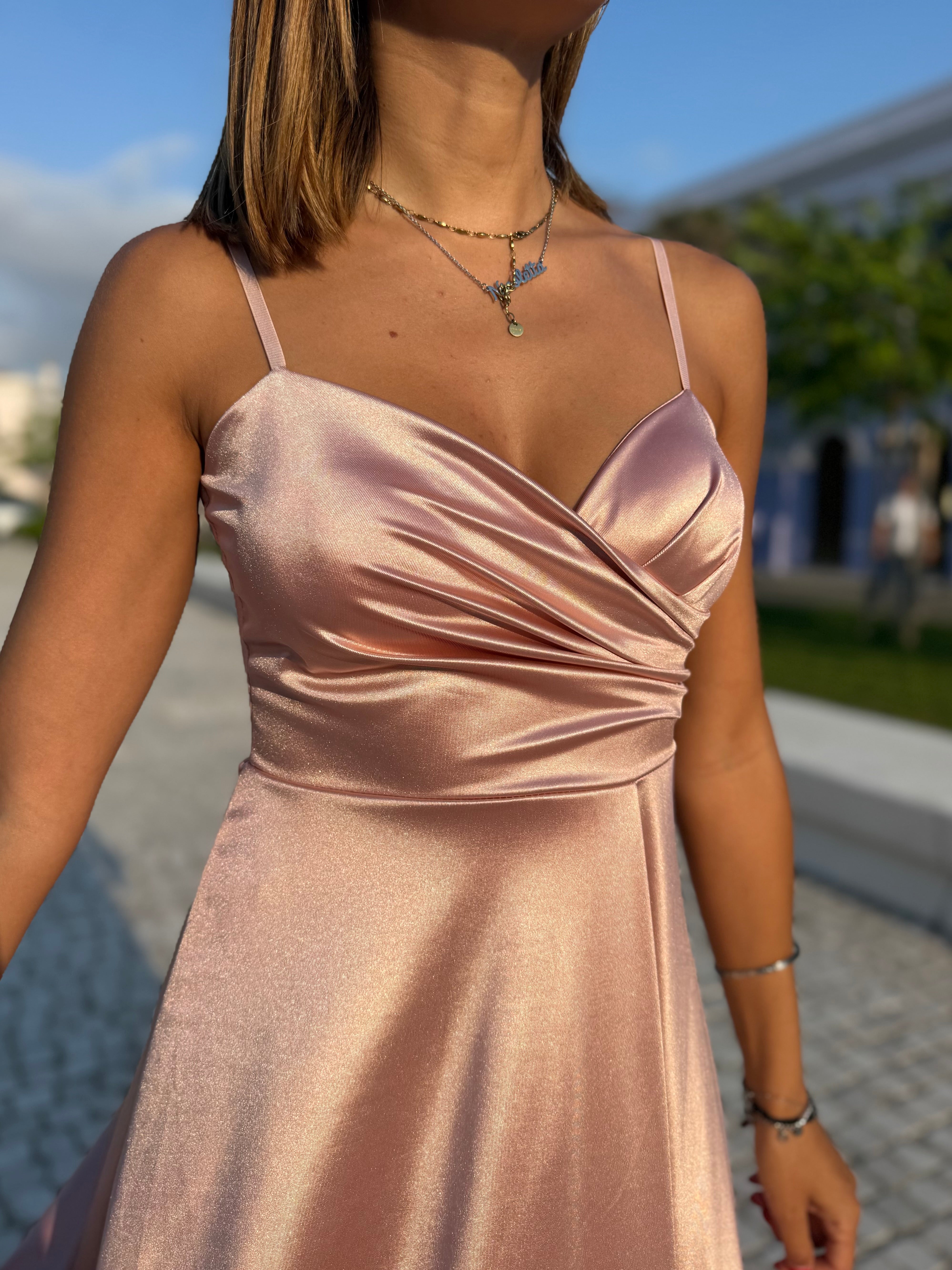 Maxi abito “Satin Glow” rosa