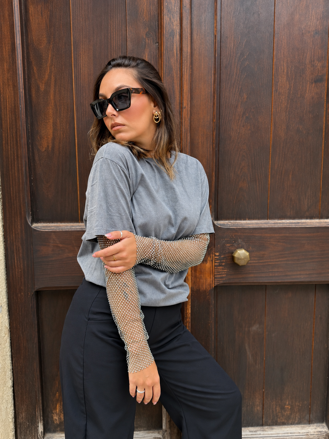 T-shirt “Crystal Mesh” grigia