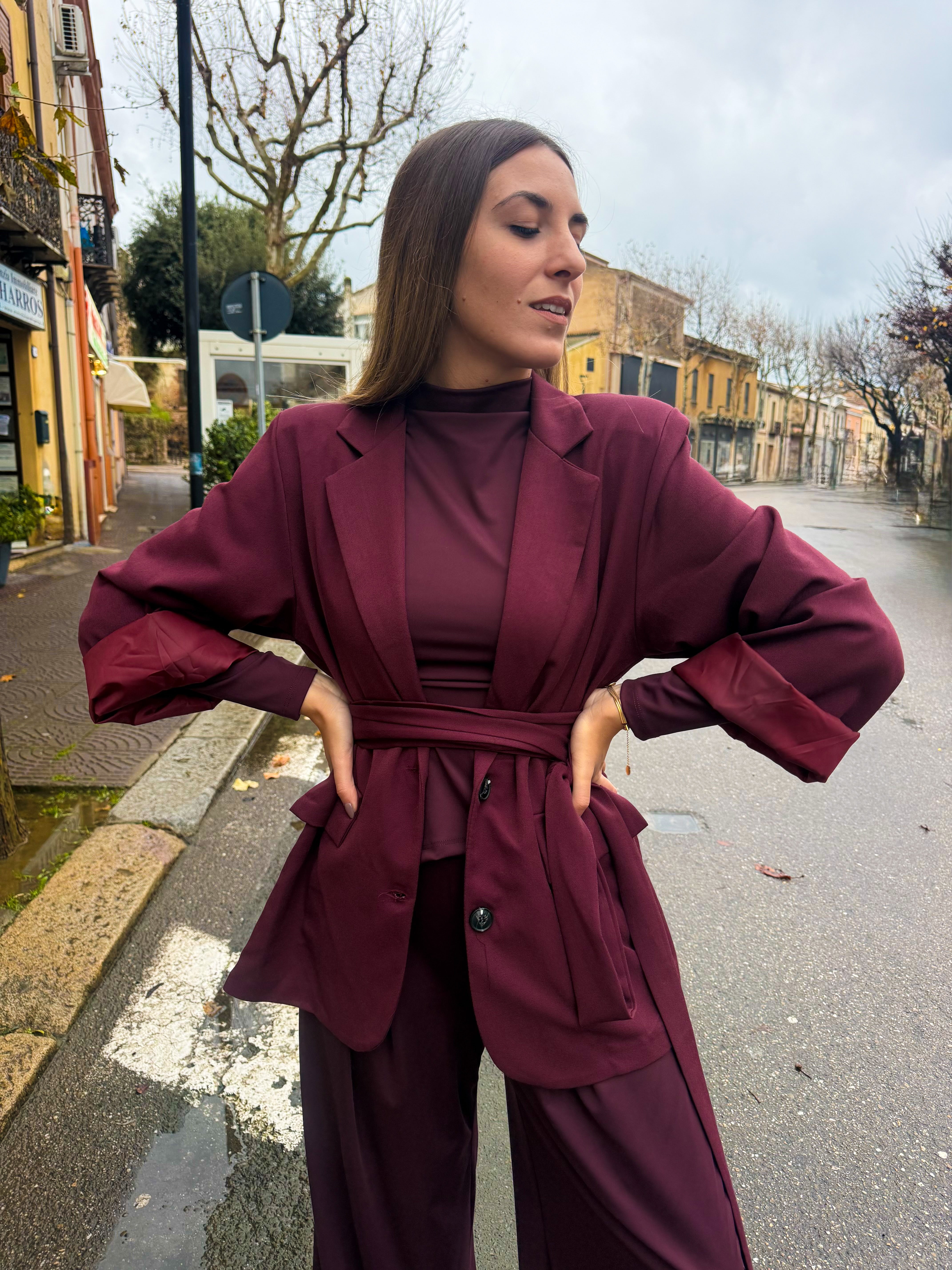 Blazer “Grace Belt” vinaccia