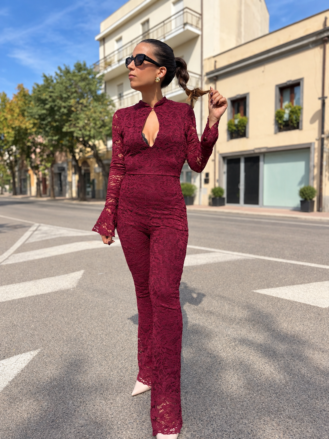 Jumpsuit “Diva Lace” bordeaux