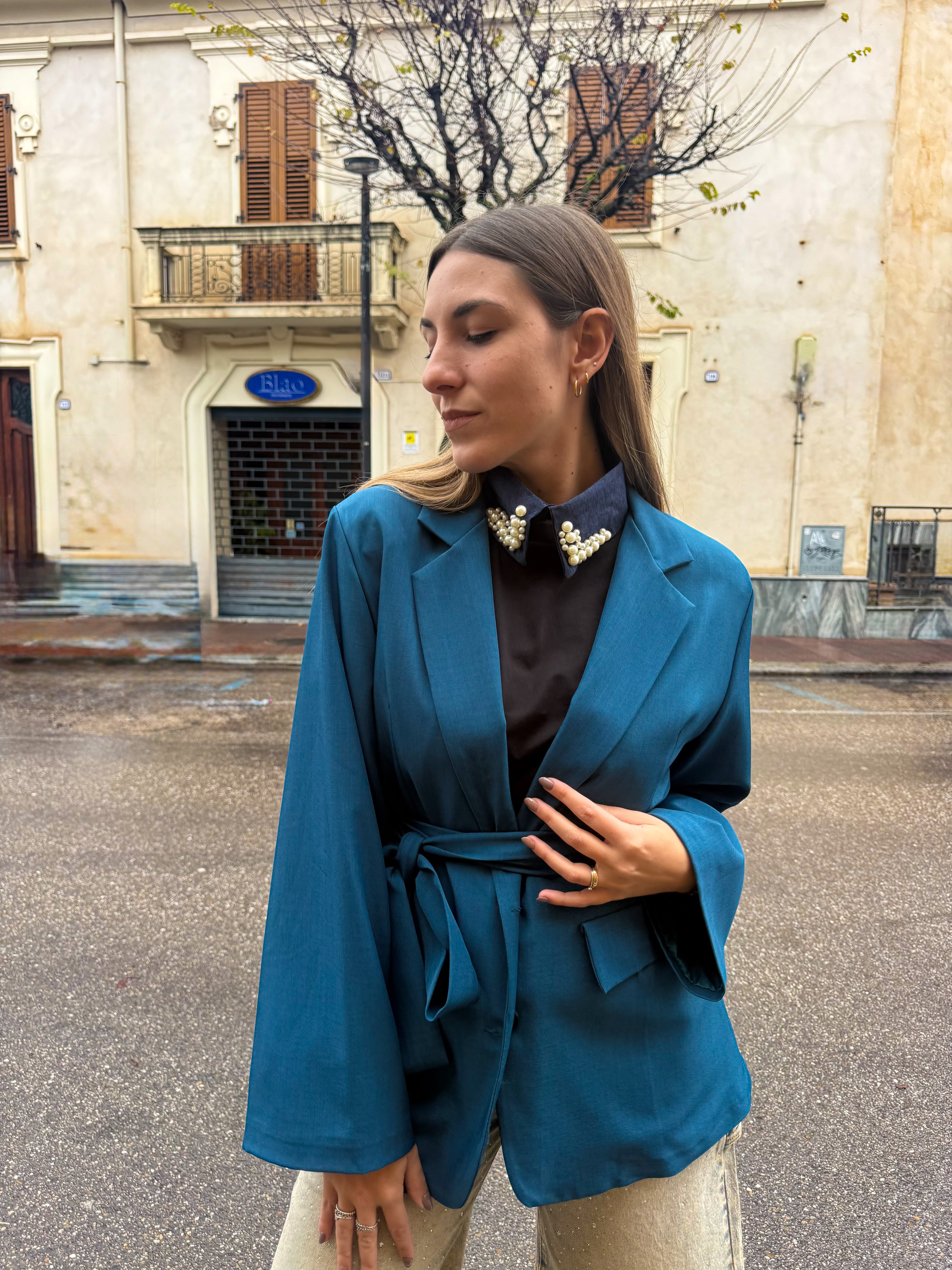 Blazer “Grace Belt” ottanio