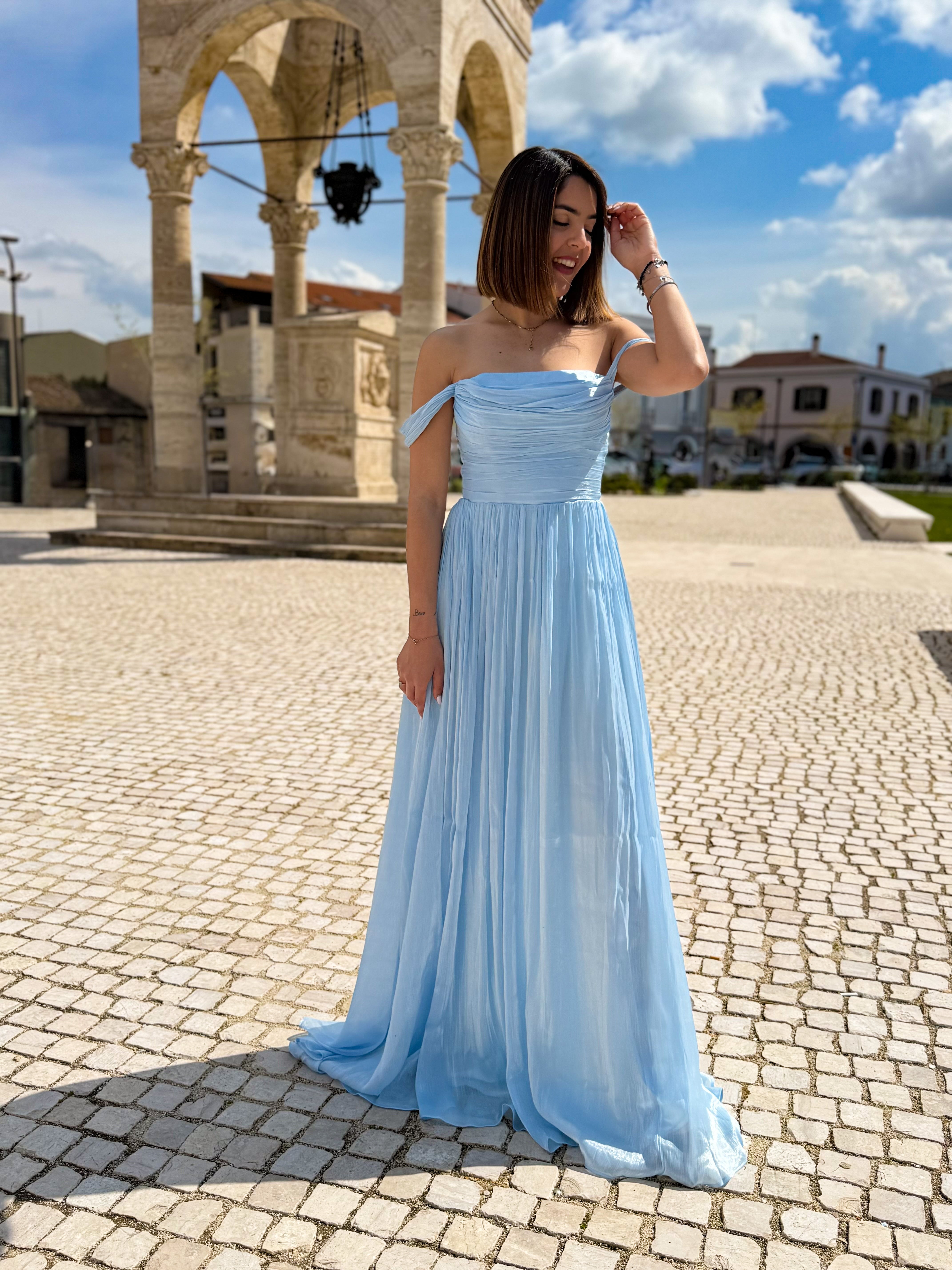 Maxi abito “Romantic Glow” celeste