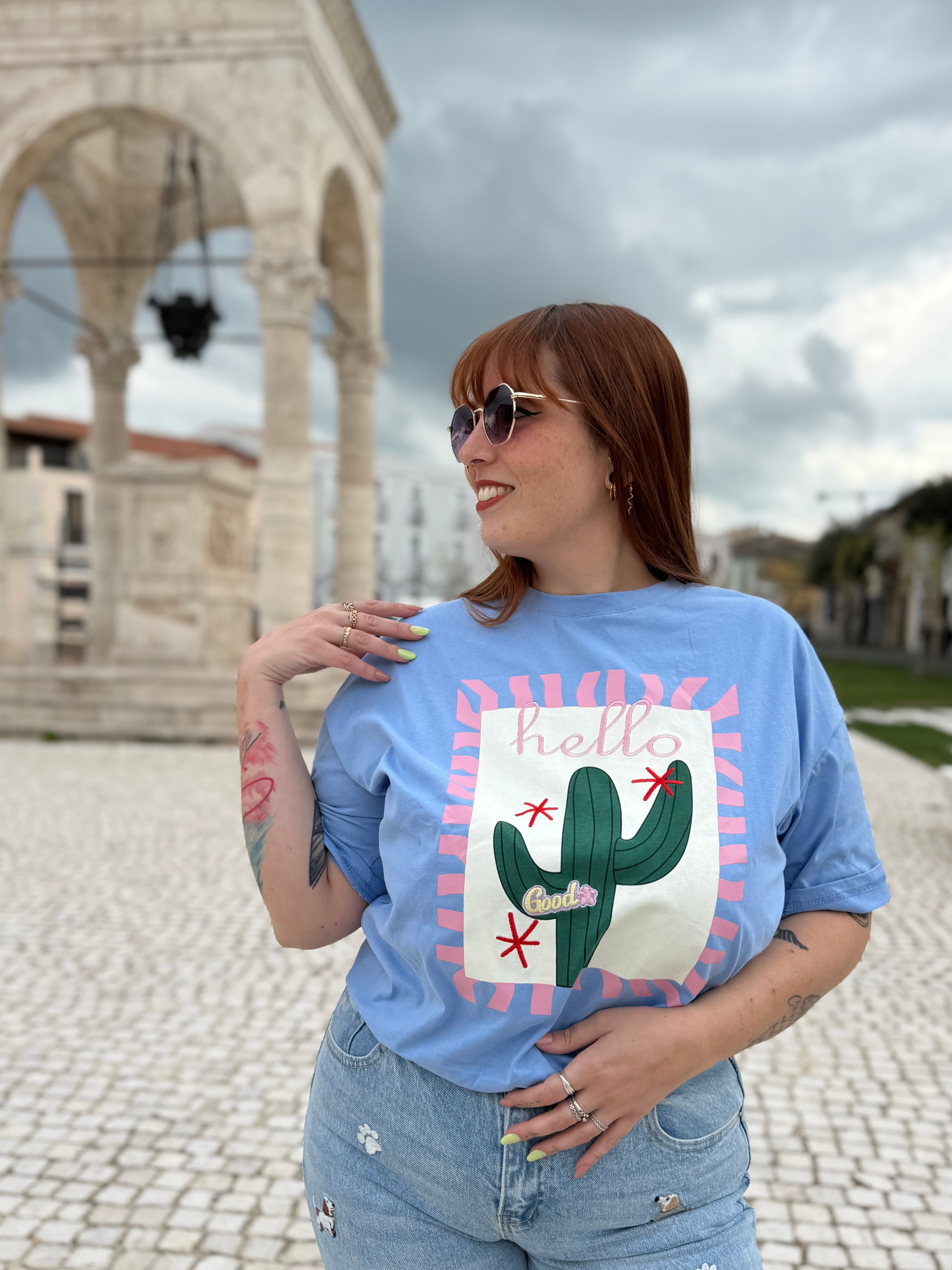 T-shirt “Hello Cactus” celeste