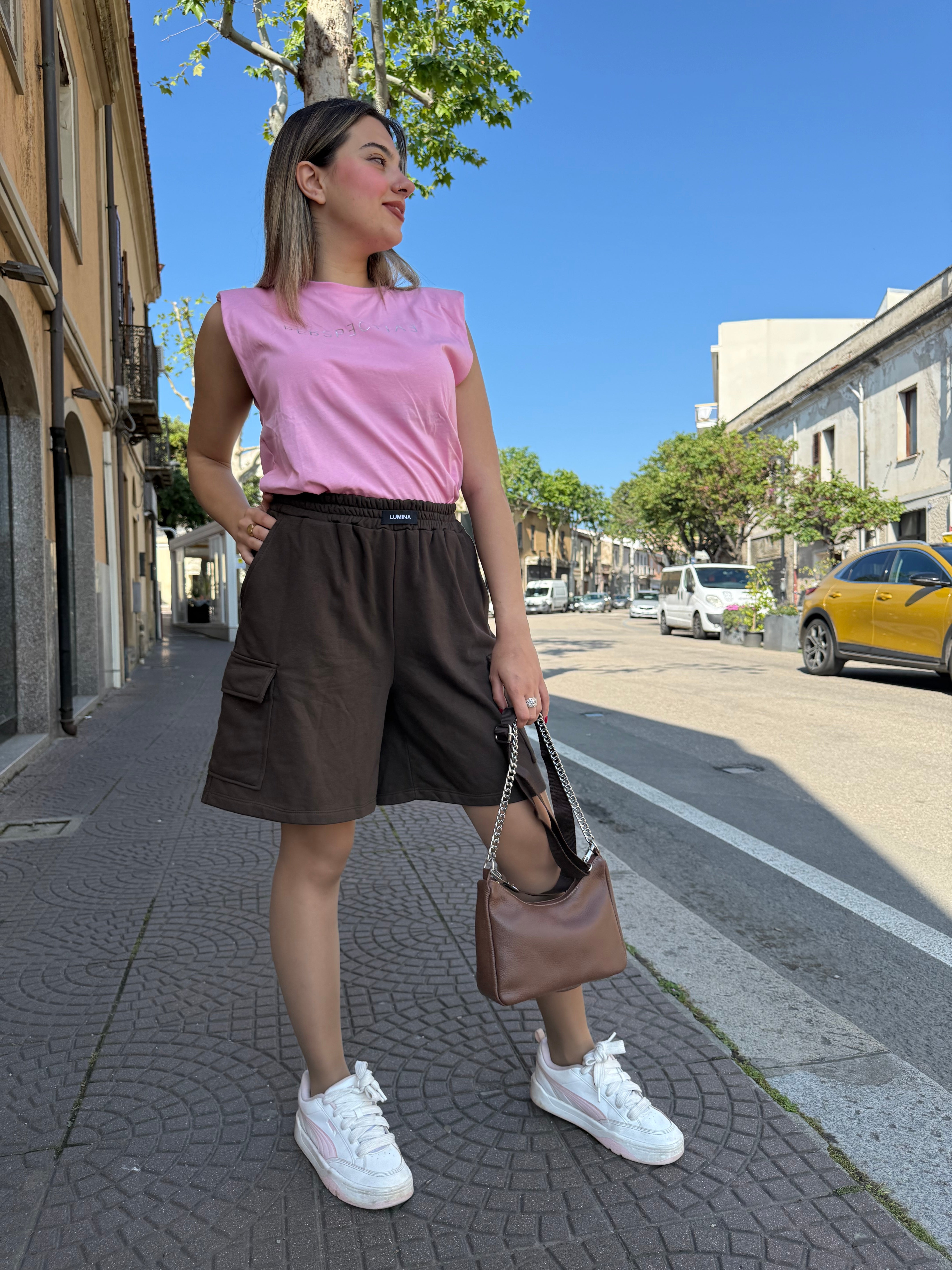 Maxi short Lumina “Level up” marrone