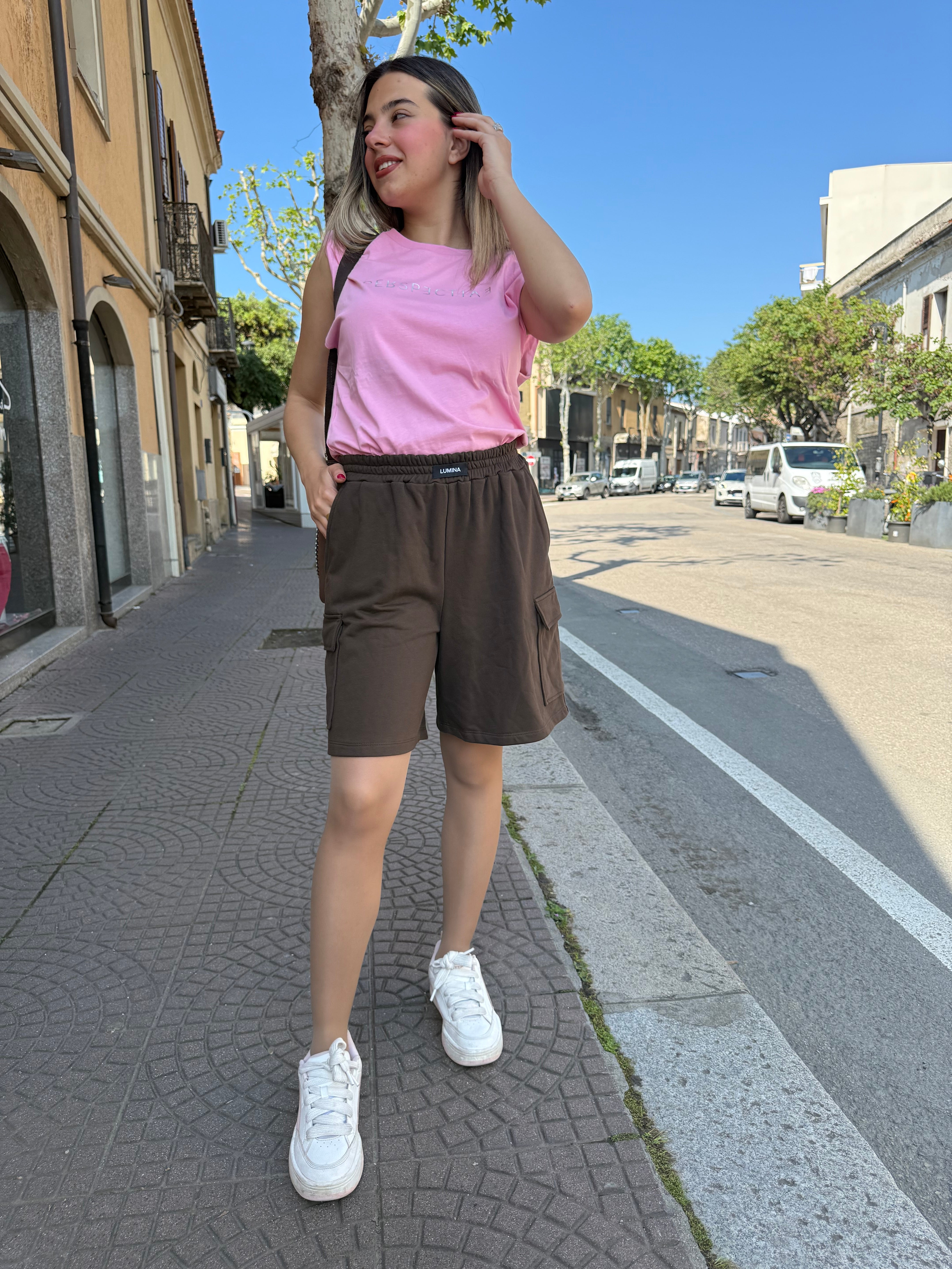 Maxi short Lumina “Level up” marrone