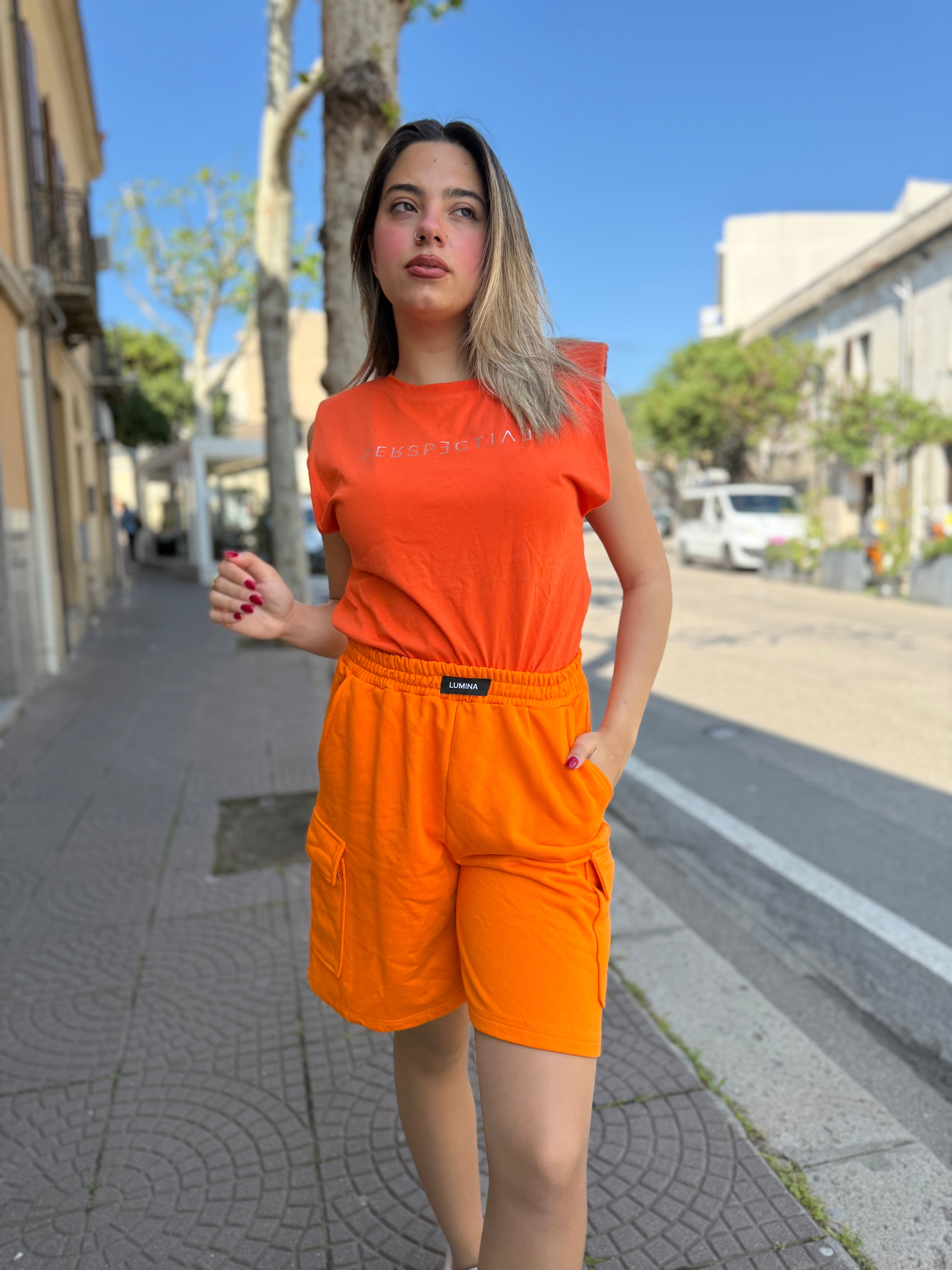 Maxi short Lumina “Level up” arancio