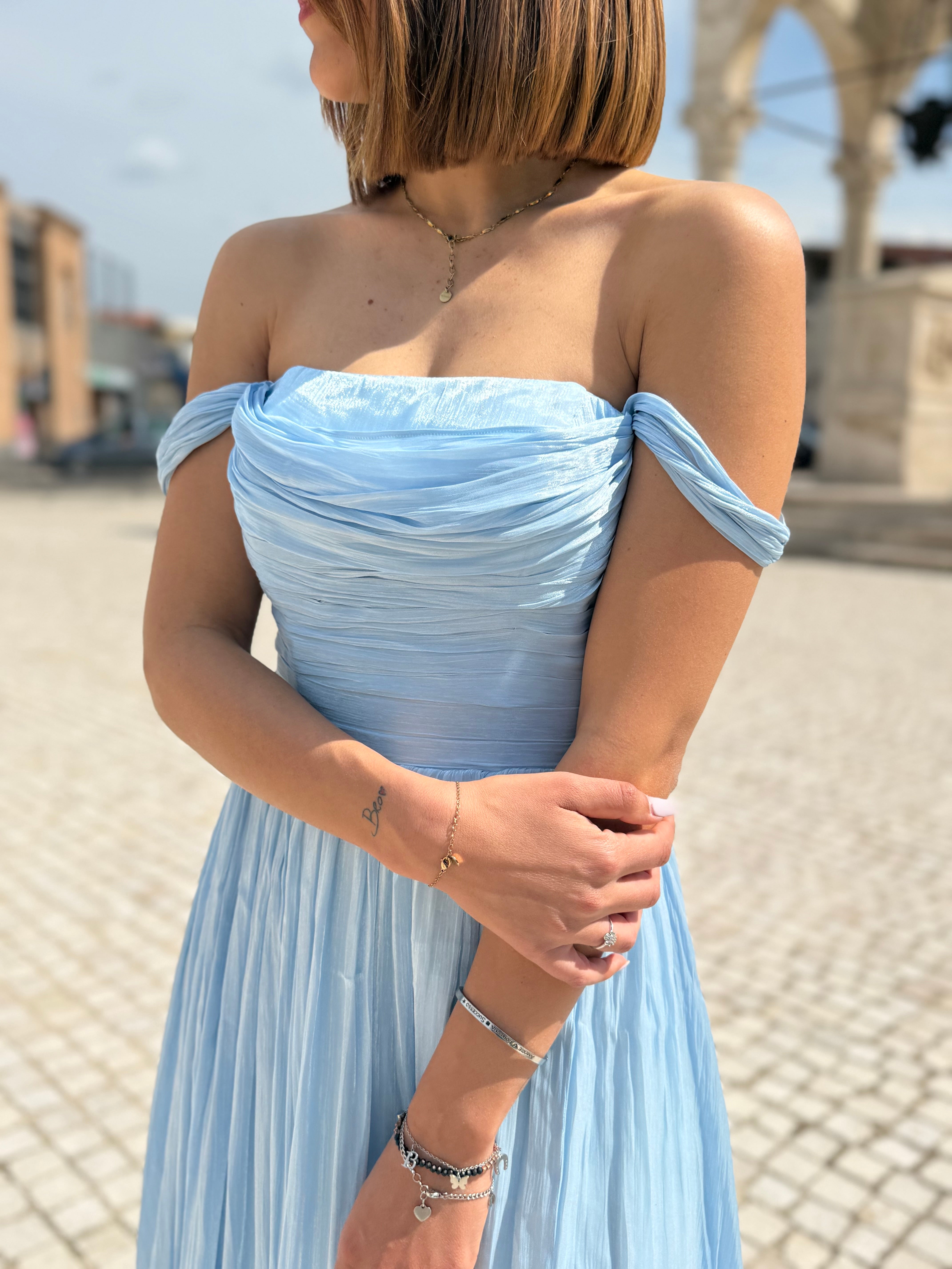 Maxi abito “Romantic Glow” celeste
