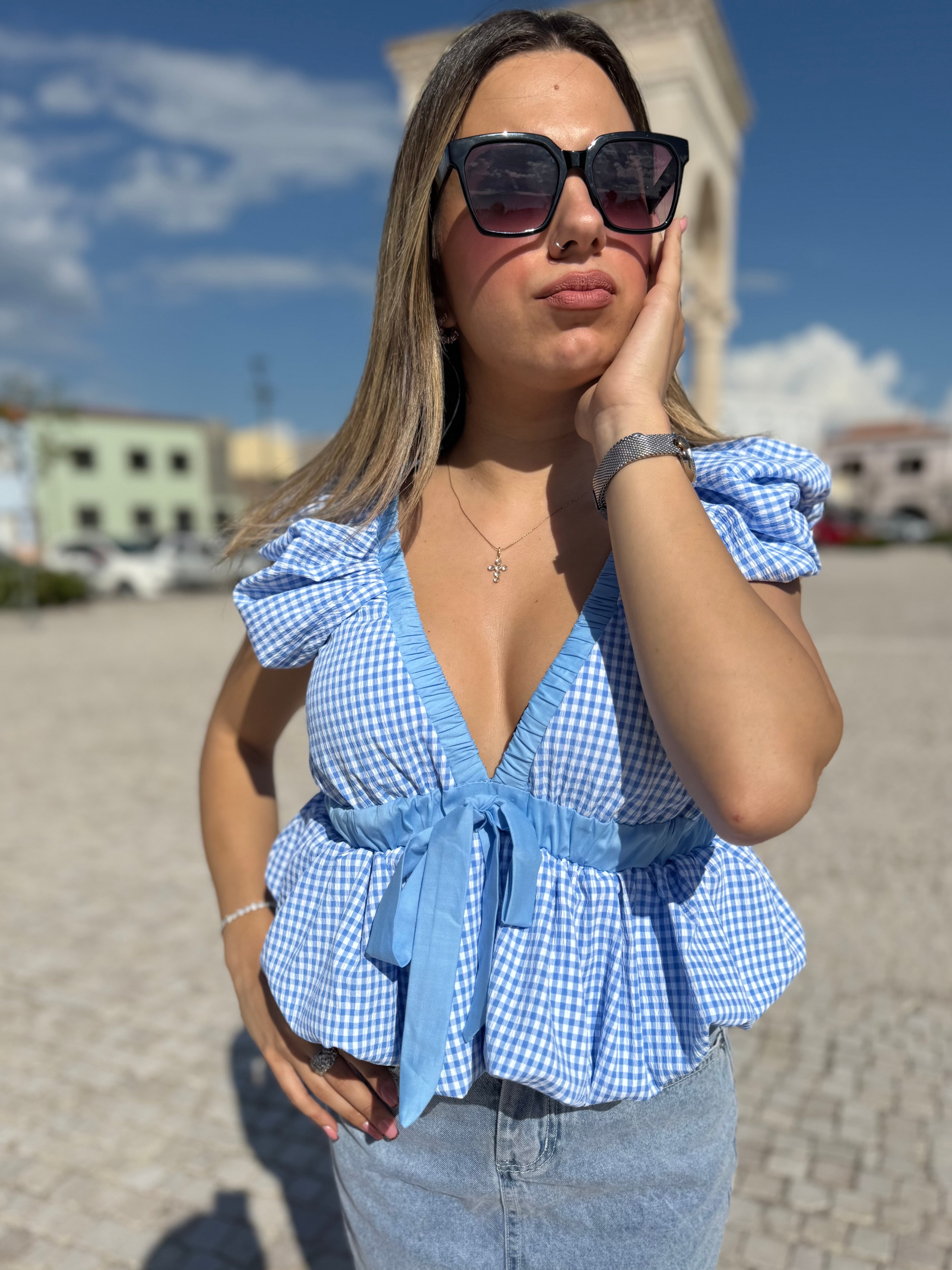 Top “Vichy Breeze” azzurro