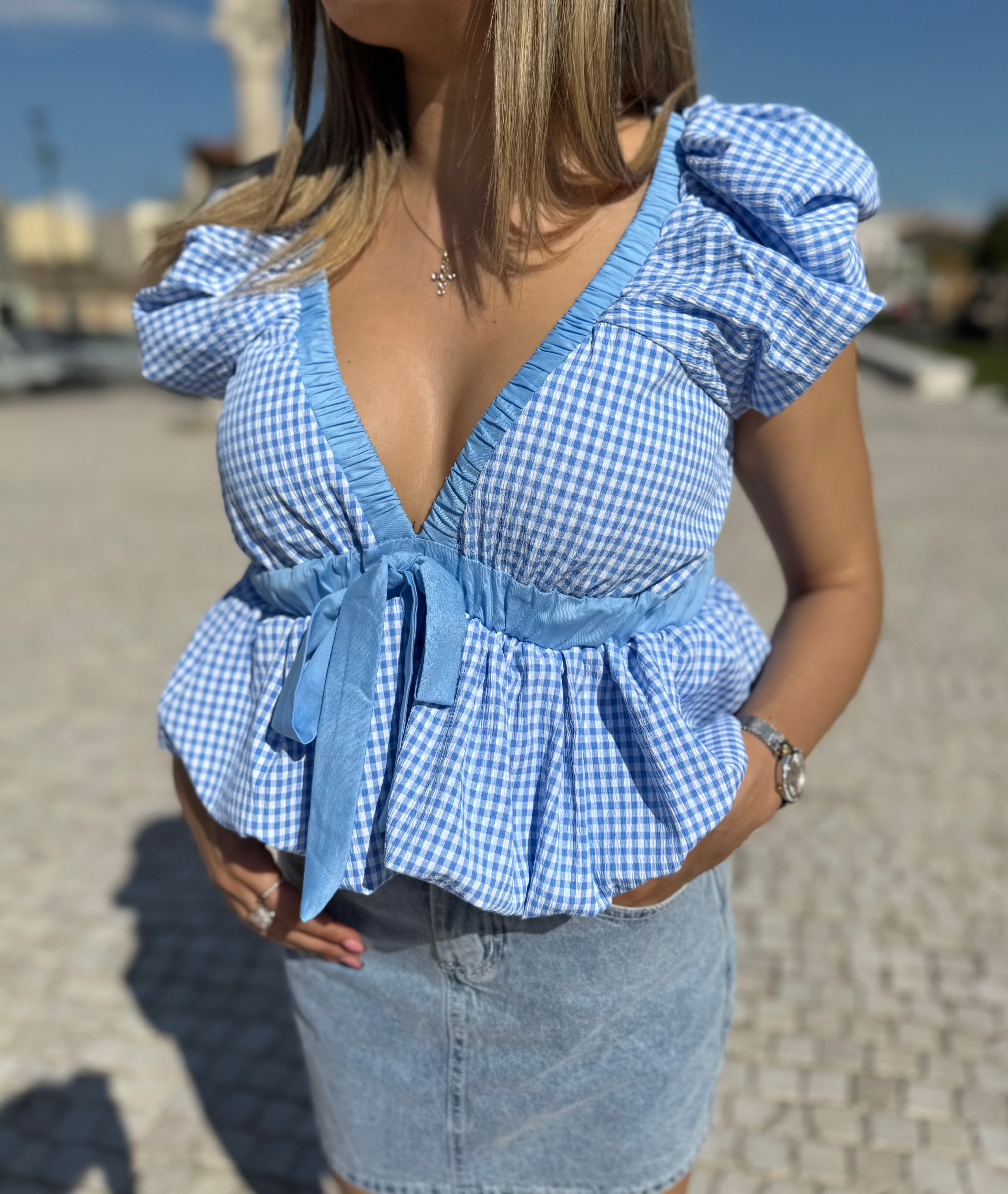 Top “Vichy Breeze” azzurro