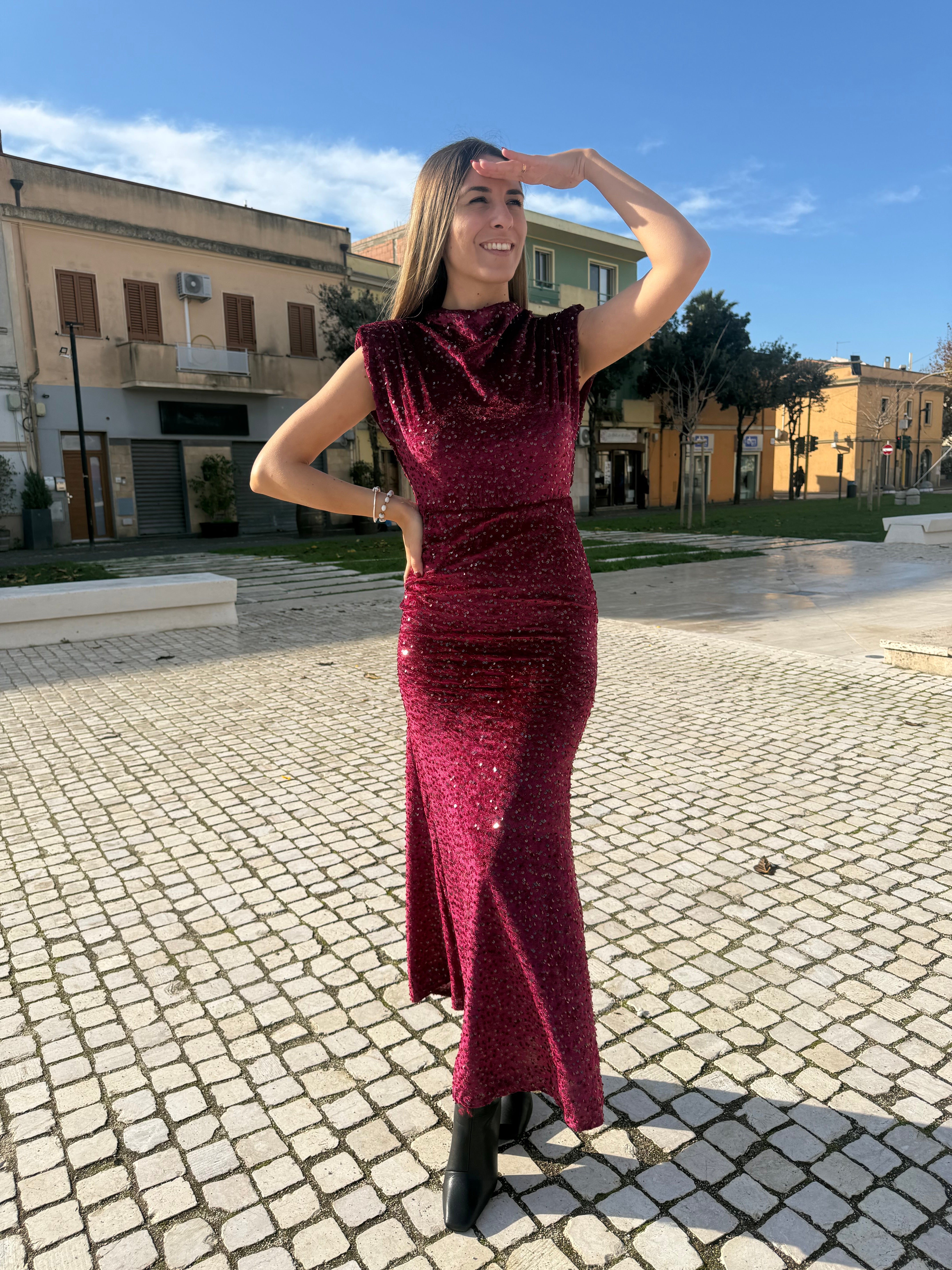 Maxi abito “Shining love” bordeaux