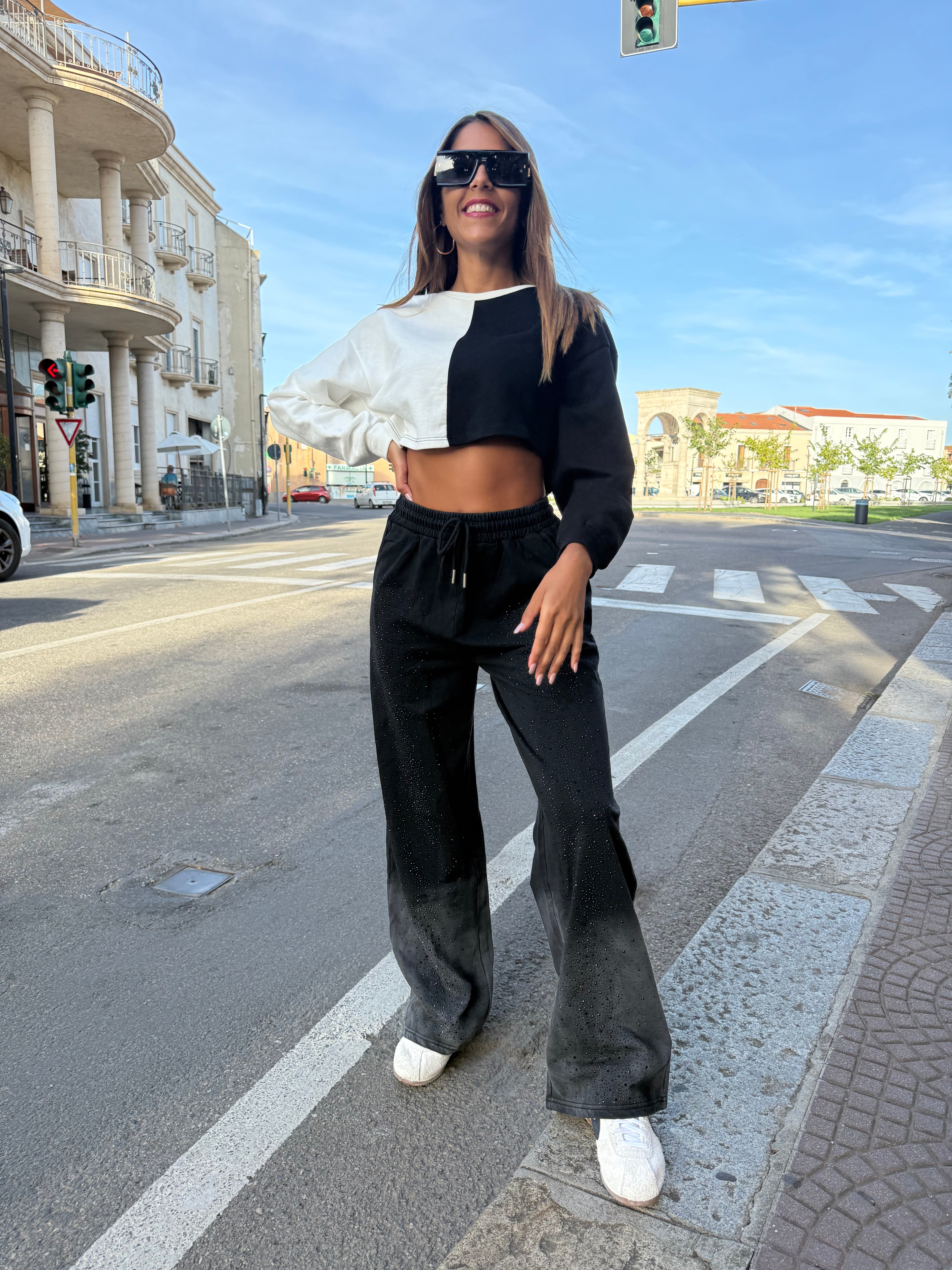 Pantaloni “Strass touch” neri