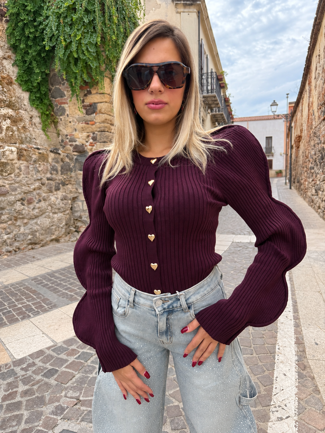 Cardigan “Heart Muse” bordeaux