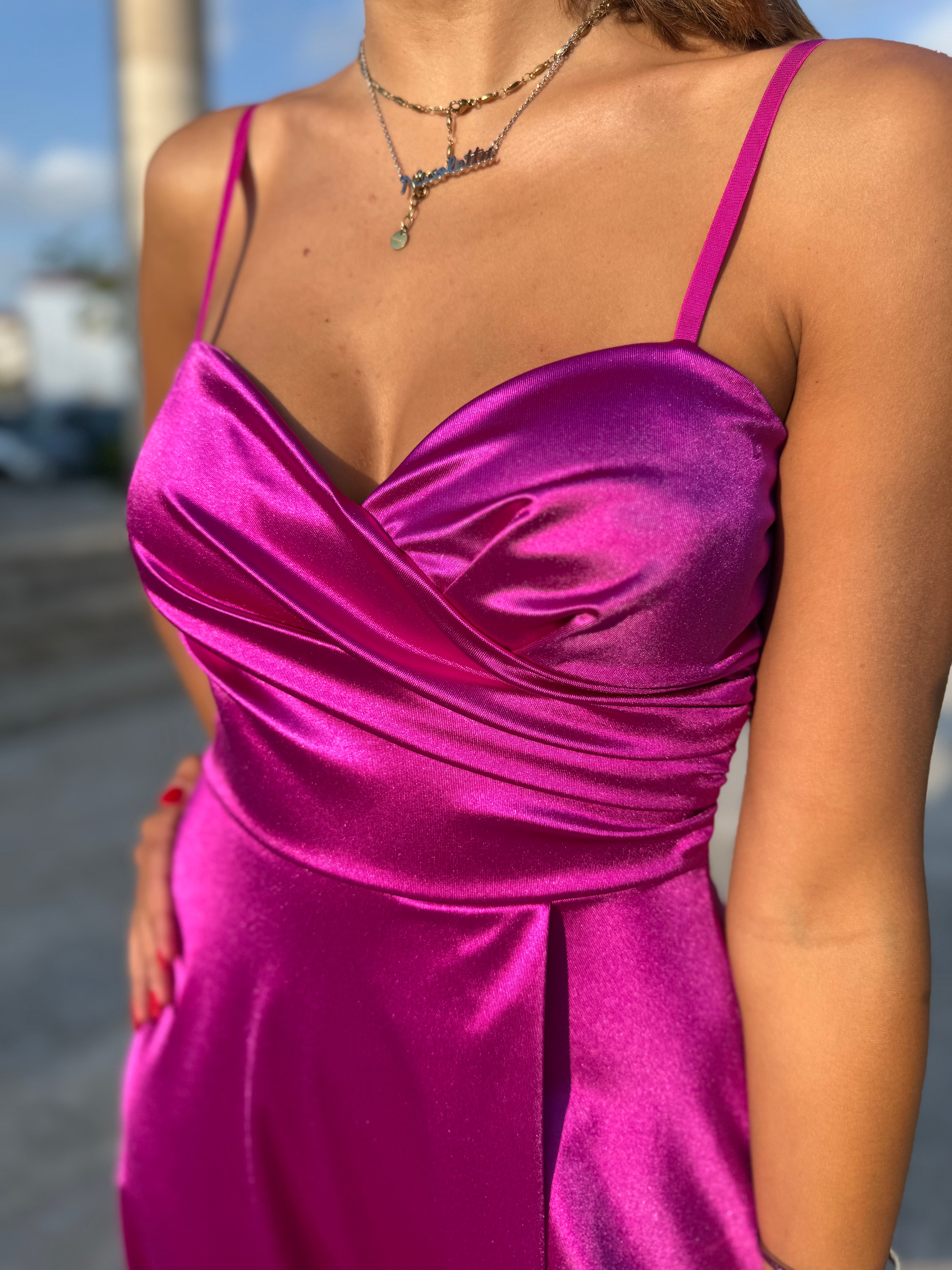 Maxi abito “Satin Glow” magenta