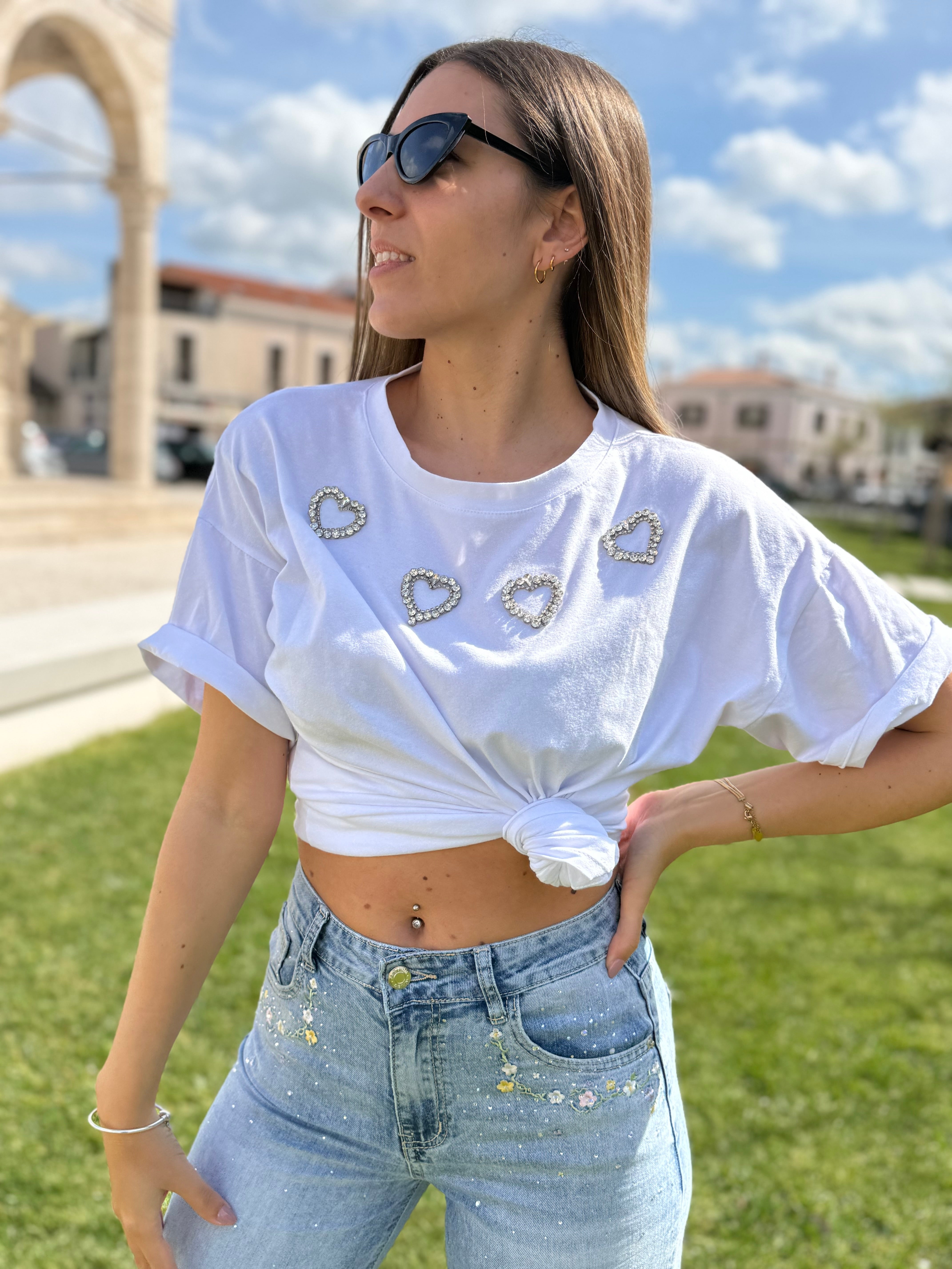T-Shirt “Sparkle Hearts “ bianca