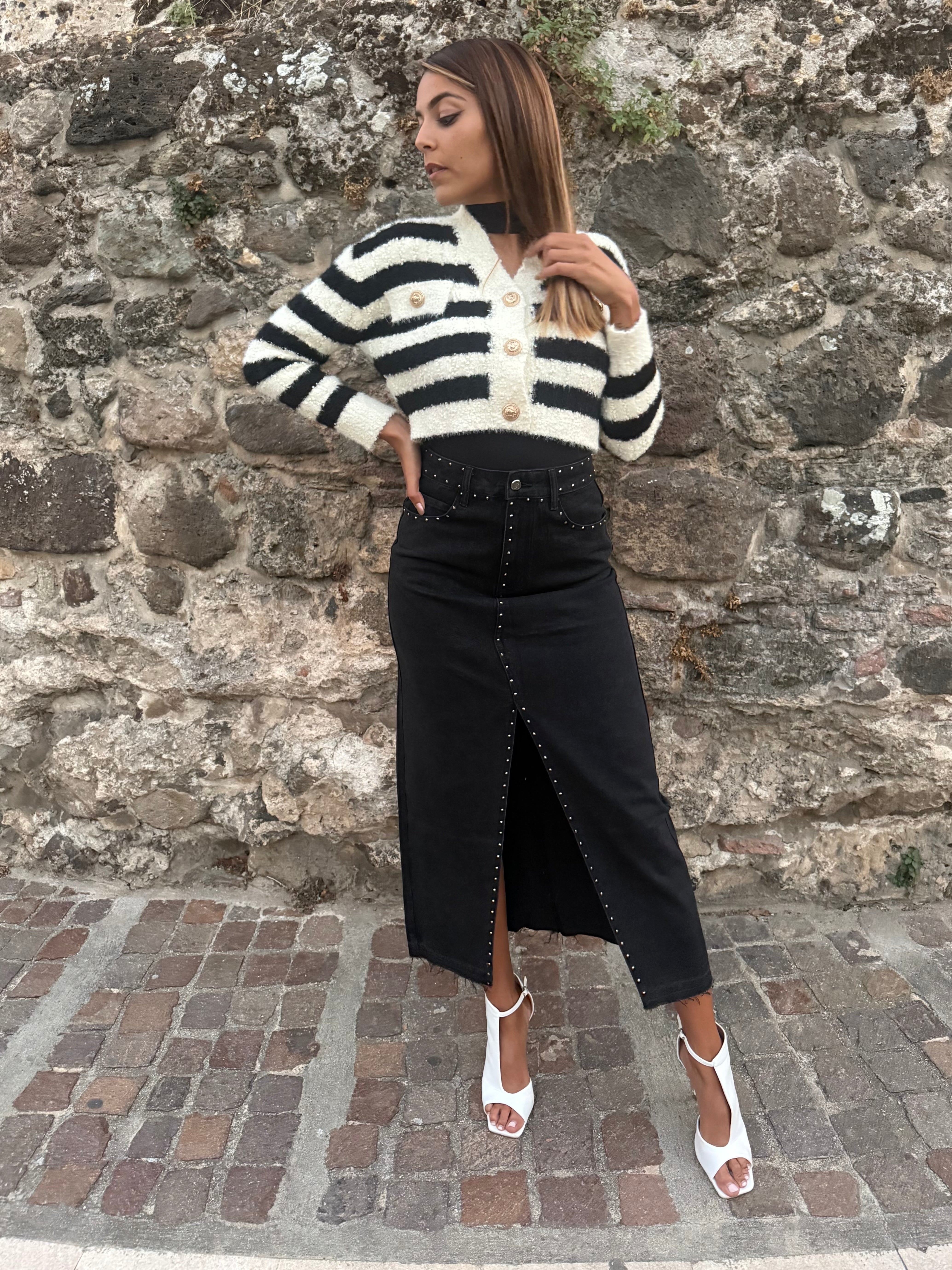 Cardigan "Parisian Stripes" bianco